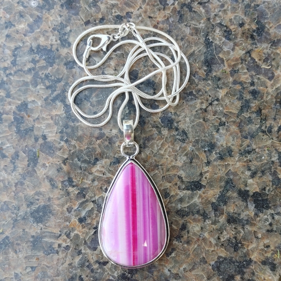 Pink Botswana Agate Pendant Necklace in 925 Sterling Silver Overlay (2.1") - Picture 3 of 10